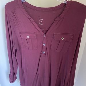 Women’s Burgundy Blouse with Button Detail